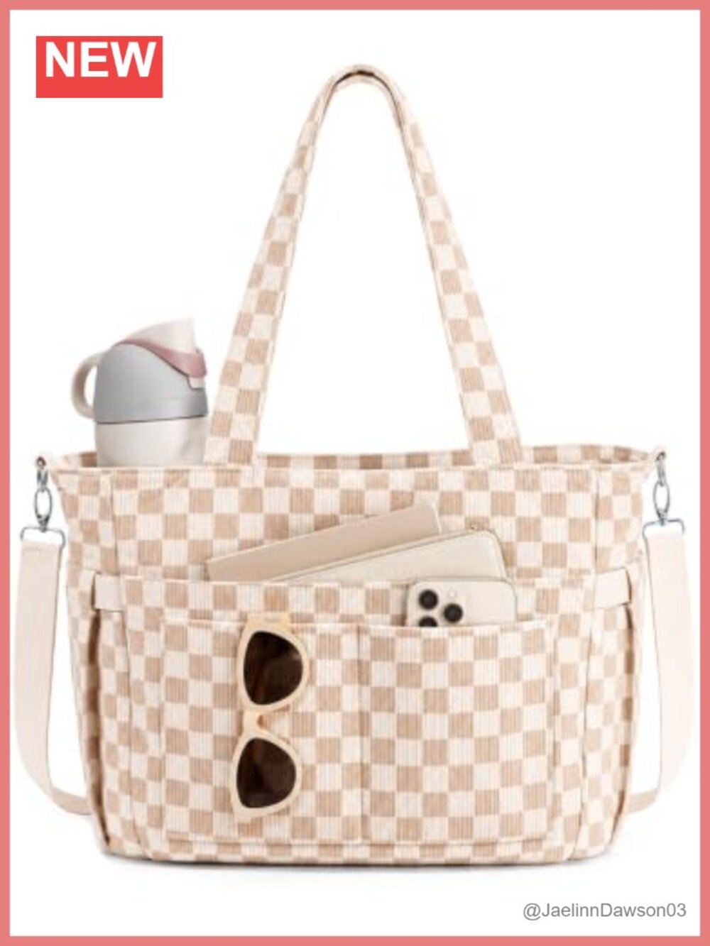 Corduroy Tote Bag Large 17-Pocket Shoulder Crossbody with Cup Holder